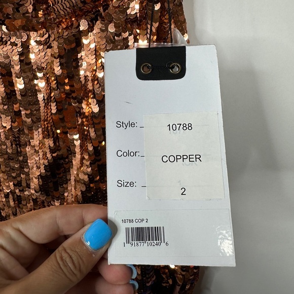 NWT Mac Duggal Orange Sequined One Sleeve Column Gown Copper 6 #7964 - Picture 7 of 9